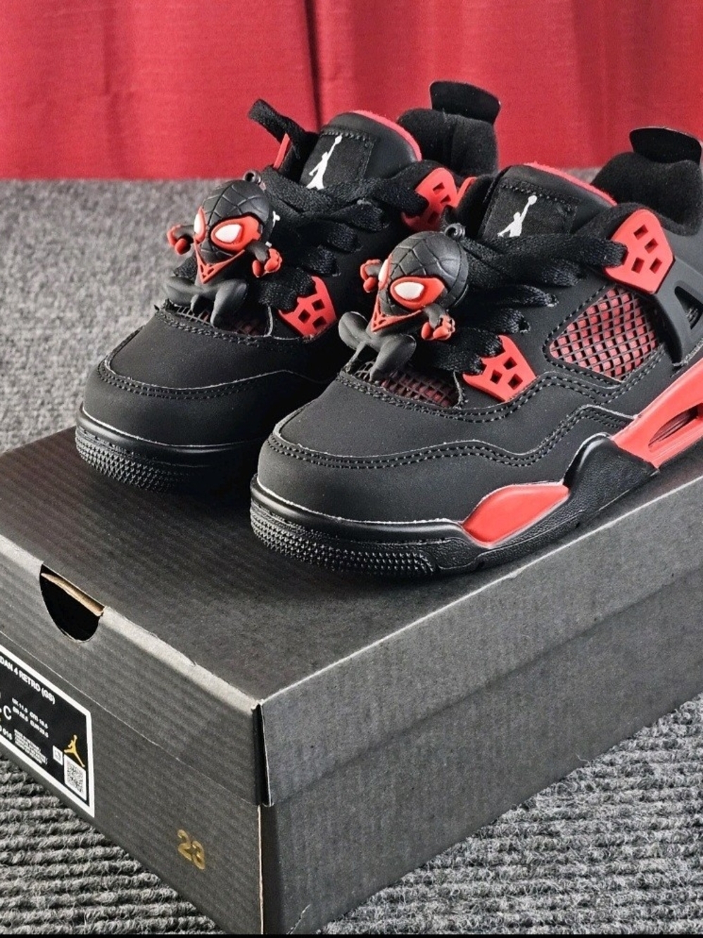 Nike Air Jordan 4 RETRO Red Thunder Kids Sneakers SZ 12C Spiderman Black New